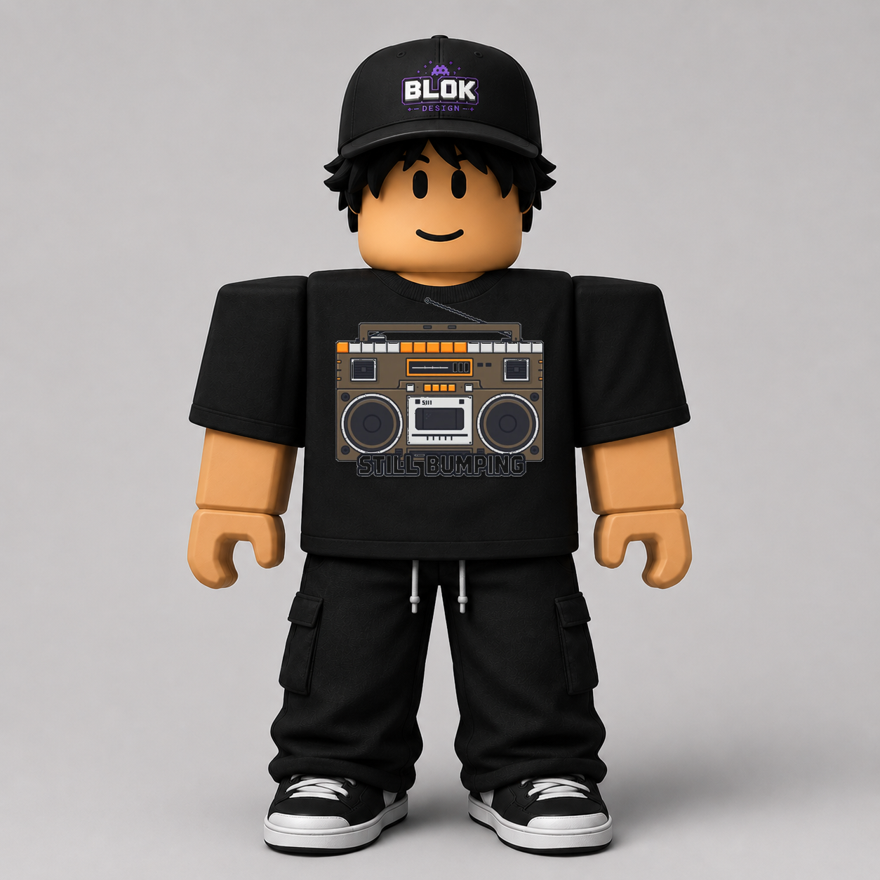 Still Bumping Pixel Boombox Roblox Avatar Pack by blok.Design Male Front Black