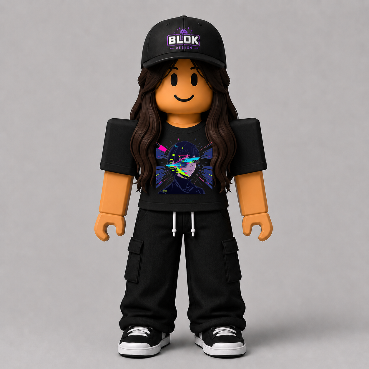 Glitch Anime Portrait Roblox Avatar Pack by blok.Design Female Front Black