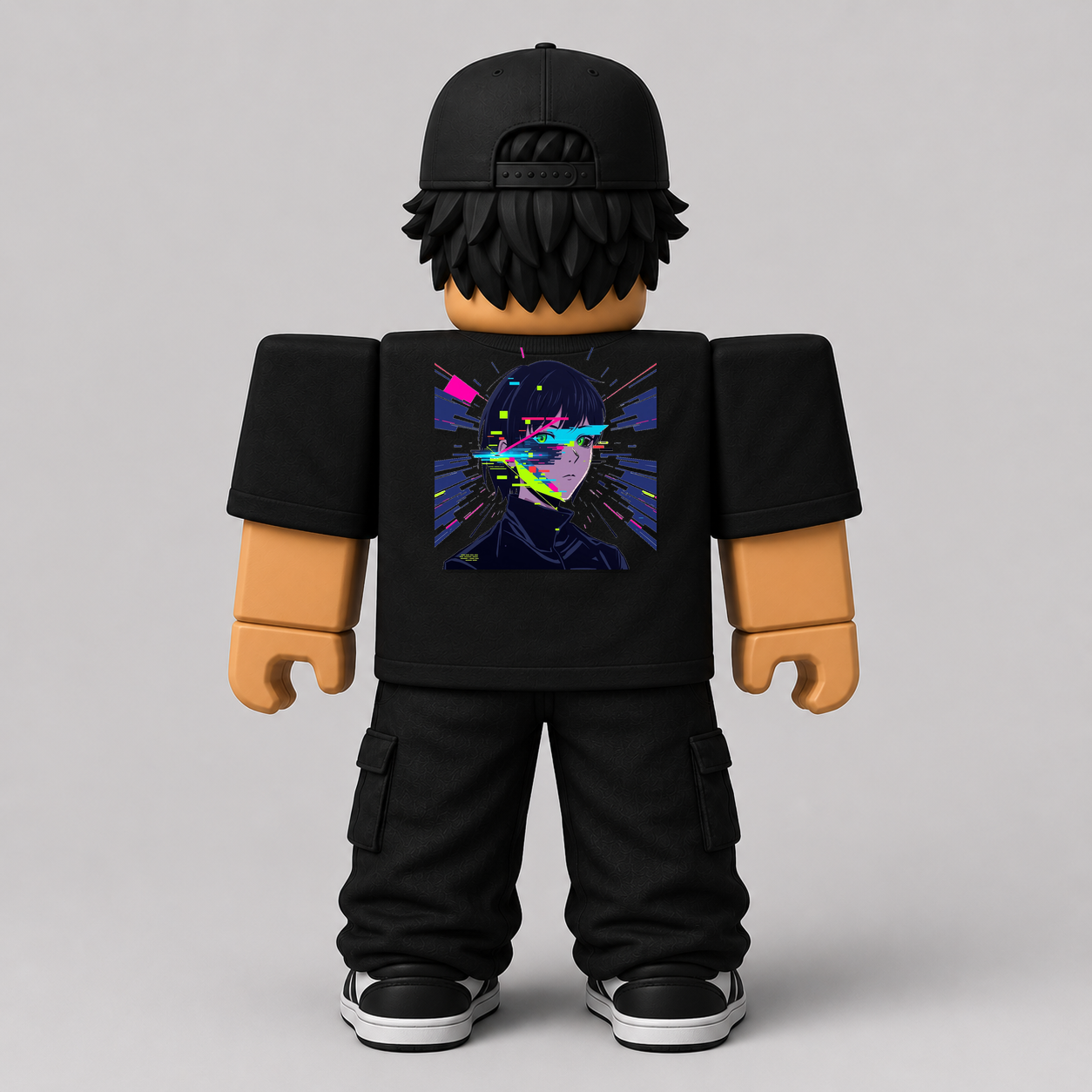 Glitch Anime Portrait Roblox Avatar Pack by blok.Design Male Back Black