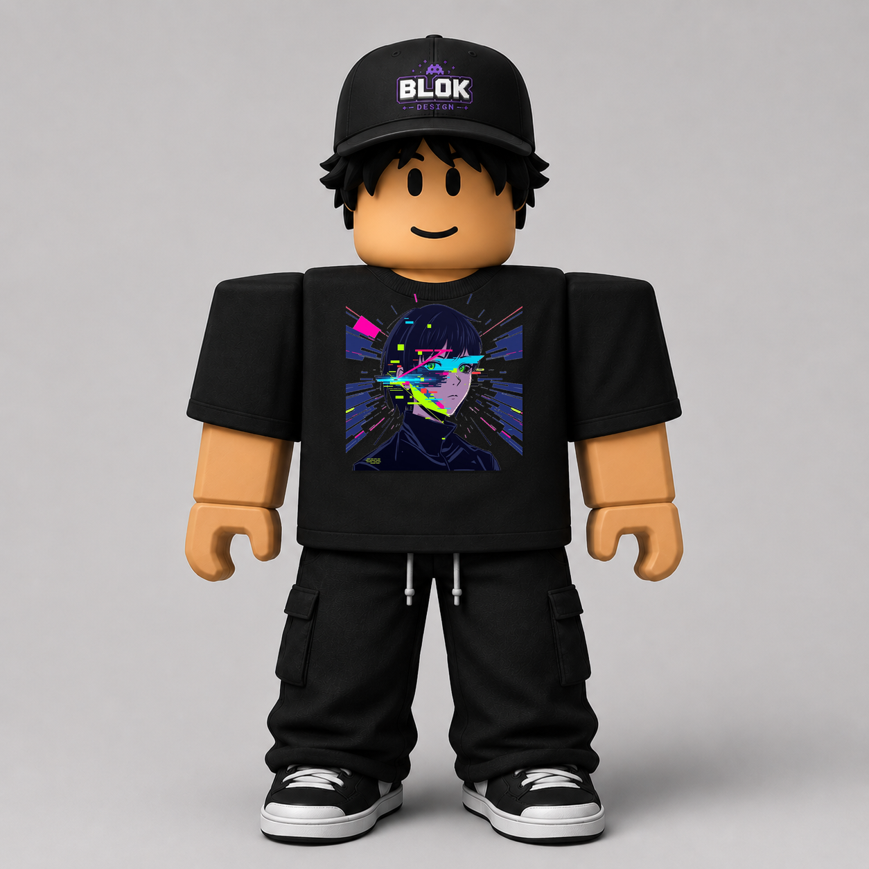 Glitch Anime Portrait Roblox Avatar Pack by blok.Design Male Front Black