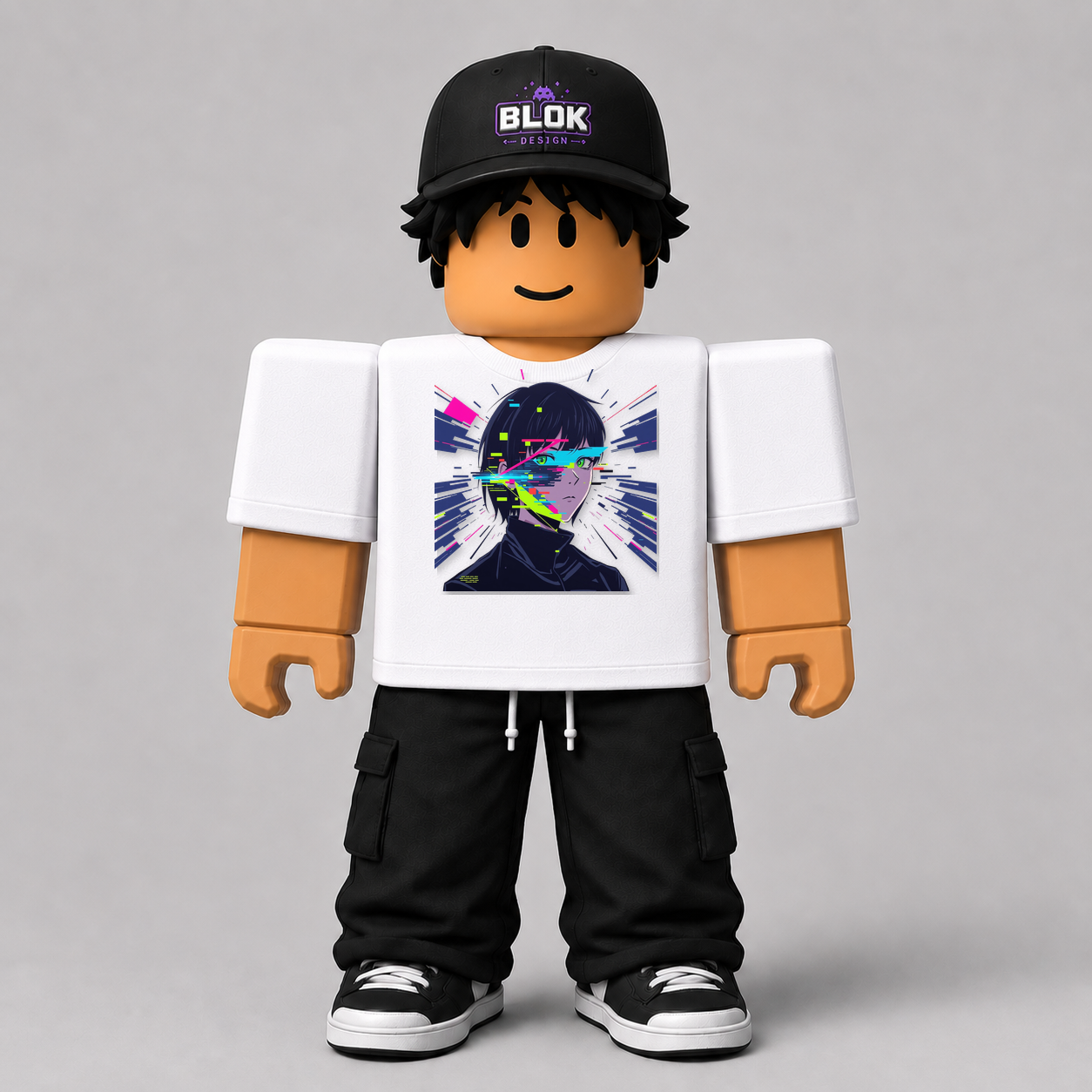 Glitch Anime Portrait Roblox Avatar Pack by blok.Design Male Front White