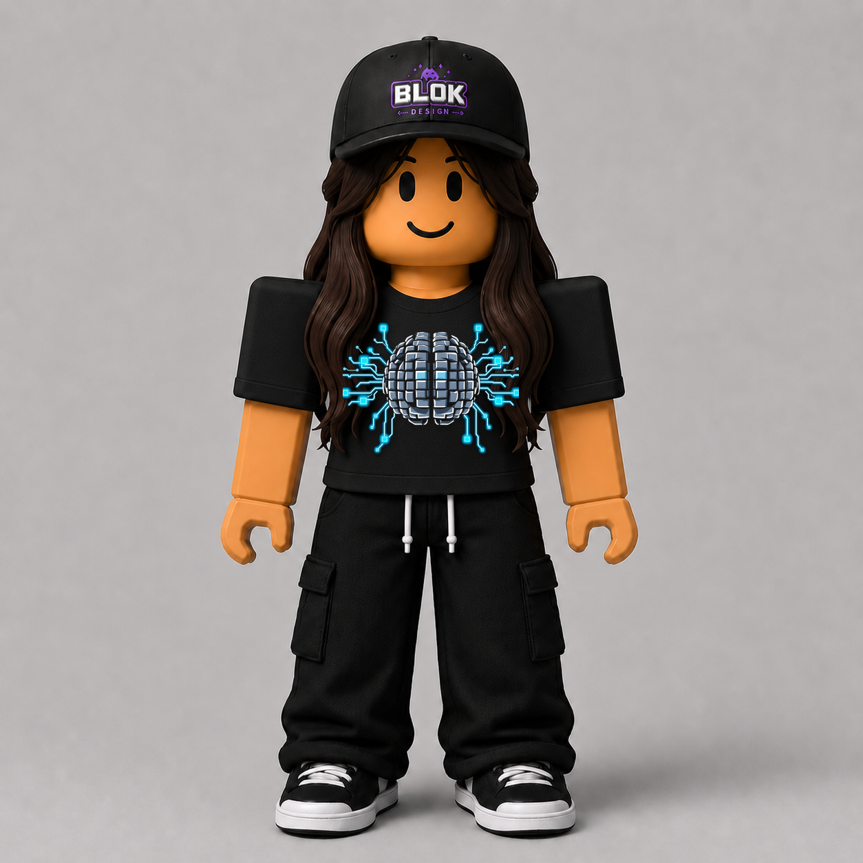 Minecraft Brain AI Pixel Art Roblox Avatar Pack by blok.Design Female Front Black