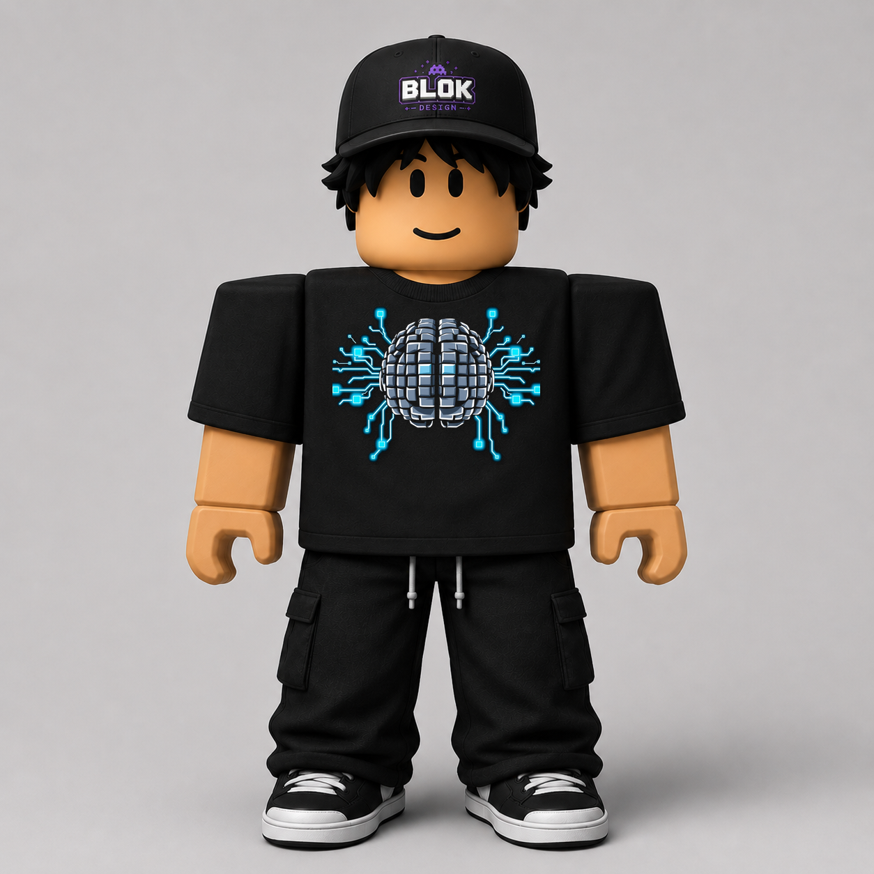 Minecraft Brain AI Pixel Art Roblox Avatar Pack by blok.Design Male Front Black